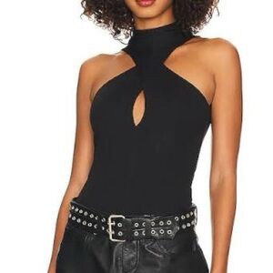 ALIX NYC Eva Black Cutout Halter Bodysuit